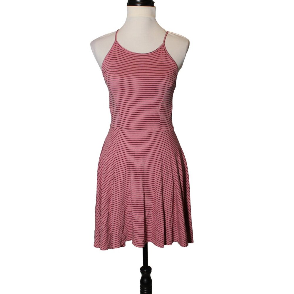 Y2K Billabong Pink & Black Striped Skater Dress Spring Summer